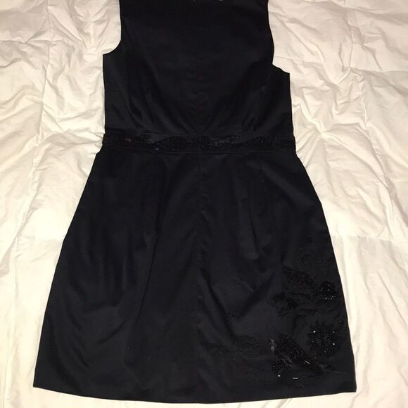 French connection black embroidered waist beaded office formal cocktail dress - Picture 12 of 15